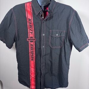 Harley-Davidson Black Red Biker Button Up Shirt L